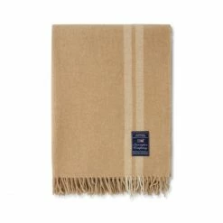 Lexington Side Striped Recycled Wool Throw Decke - 130x170 Cm - Beige/white