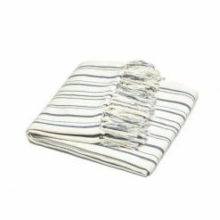 Haven & Earth Protea Nadelstreifen Plaid - 150x200 Cm - Natur/blau