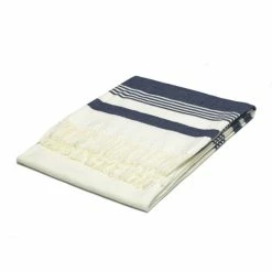 Haven & Earth Melody Streifen Plaid - 150x200 Cm - Navyblau/natur